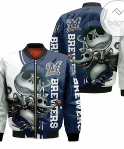 MLB Milwaukee Brewers Jack Skellington And Zero Bomber Jacket