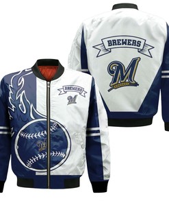 MLB Milwaukee Brewers White Navy Blue Bomber Jacket