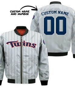 MLB Minnesota Twins Custom Name Number Uniform Stripes Bomber Jacket