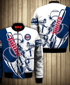 MLB Minnesota Twins White Blue Bomber Jacket