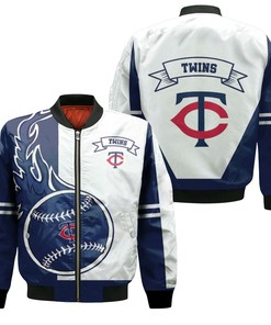 MLB Minnesota Twins White Navy Blue Bomber Jacket