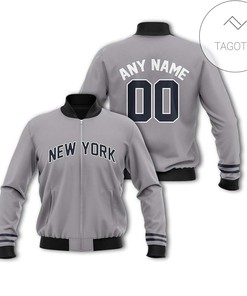 MLB New York Yankees Custom Name Number Gray Bomber Jacket