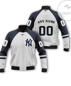 MLB New York Yankees Custom Name Number White Navy Bomber Jacket