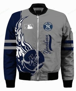 MLB New York Yankees Gray Blue Bomber Jacket