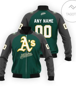 MLB Oakland Athletics Custom Name Number Green Bomber Jacket