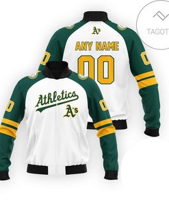 MLB Oakland Athletics Custom Name Number White Bomber Jacket