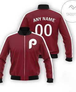 MLB Philadelphia Phillies Custom Name Number Dark Red Bomber Jacket