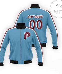 MLB Philadelphia Phillies Custom Name Number Light Blue Bomber Jacket