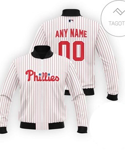 MLB Philadelphia Phillies Custom Name Number White Bomber Jacket