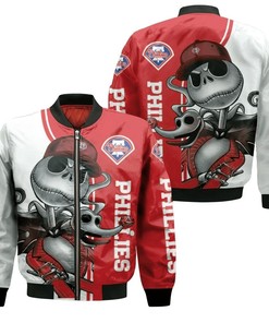 MLB Philadelphia Phillies Jack Skellington and Zero Bomber Jacket