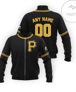MLB Pittsburgh Pirates Custom Name Number Black Bomber Jacket V1