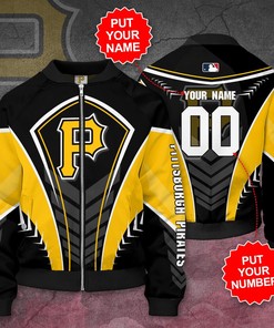 MLB Pittsburgh Pirates Custom Name Number Black Yellow Bomber Jacket