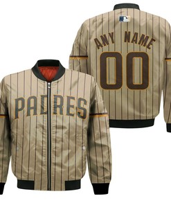 MLB San Diego Padres Custom Name Number Light Brown Stripe Bomber Jacket