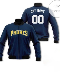 MLB San Diego Padres Custom Name Number Navy Bomber Jacket V1