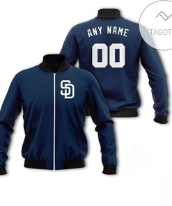 MLB San Diego Padres Custom Name Number Navy Bomber Jacket V2