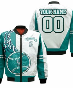 MLB Seattle Mariners Custom Name Number Green White Bomber Jacket