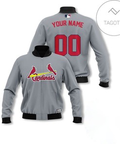 MLB St. Louis Cardinals Custom Name Number Light Gray Bomber Jacket