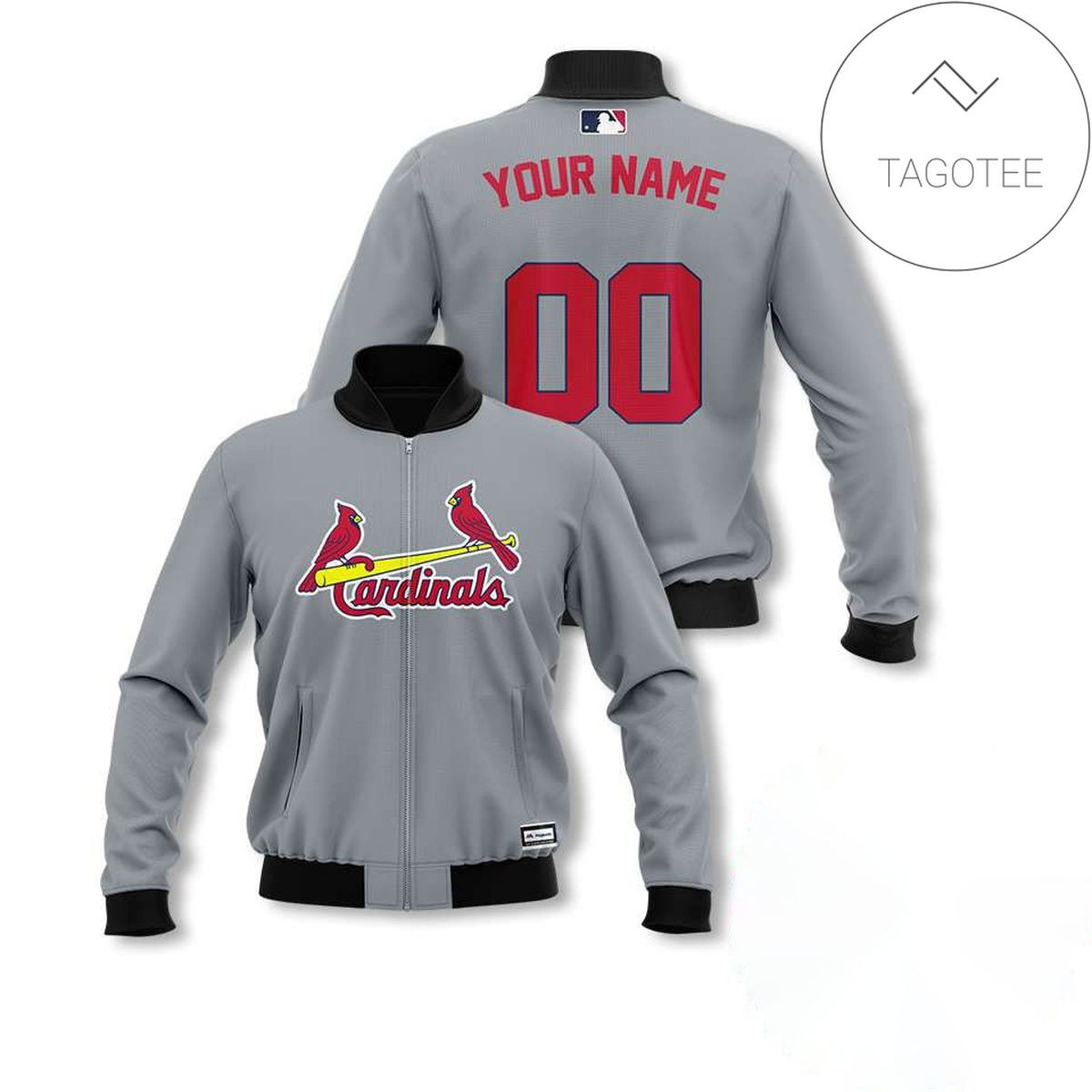 MLB St. Louis Cardinals Custom Name Number Light Gray Bomber Jacket