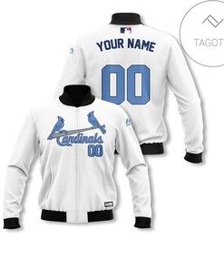 MLB St. Louis Cardinals Custom Name Number White Blue Bomber Jacket