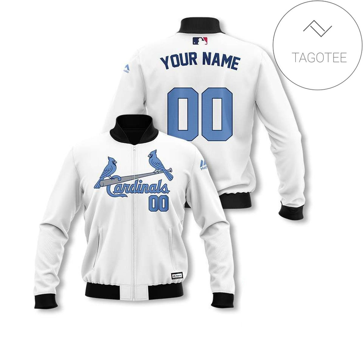 MLB St. Louis Cardinals Custom Name Number White Blue Bomber Jacket