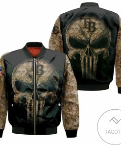 MLB Tampa Bay Rays Camouflage Skull American Flag Bomber Jacket