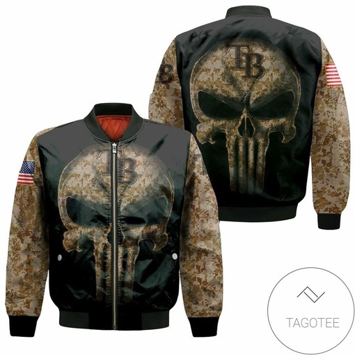 MLB Tampa Bay Rays Camouflage Skull American Flag Bomber Jacket