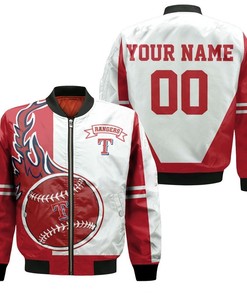 MLB Texas Rangers Custom Name Number Red White Bomber Jacket