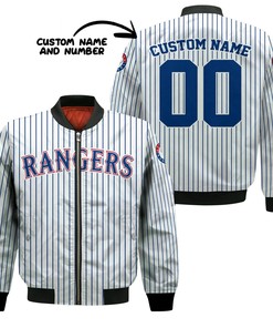 MLB Texas Rangers Custom Name Number Uniform Stripes Bomber Jacket