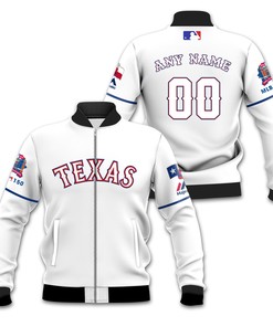 MLB Texas Rangers Custom Name Number White Bomber Jacket