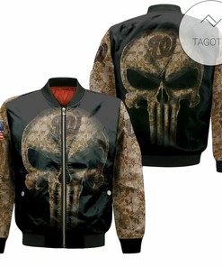 MLB Washington Nationals Camouflage Skull American Flag Bomber Jacket