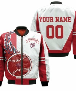 MLB Washington Nationals Custom Name Number Red White Bomber Jacket