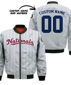 MLB Washington Nationals Custom Name Number Uniform Stripes Bomber Jacket