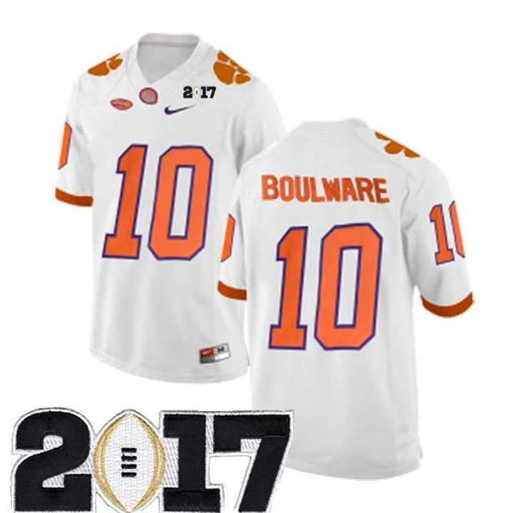 Male Clemson Tigers #10 Ben Boulware White College Football Jersey