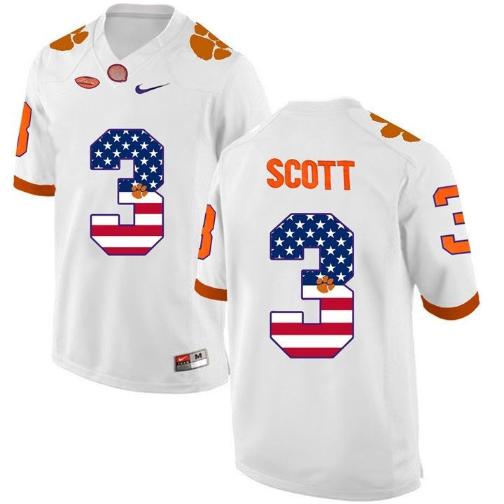 Male Clemson Tigers White Artavis Scott NCAA Football Fashion Jersey