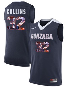 Male Gonzaga Bulldogs Dark Blue Zach Collins NCAA Basketball Jersey with Player Pictorial