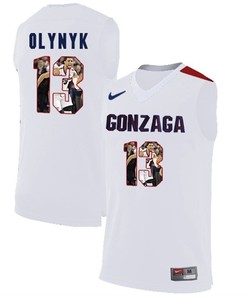 Male Gonzaga Bulldogs White Kelly Olynyk NCAA Basketball Jersey with Player Pictorial