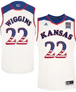 Male Kansas Jayhawks White Andrew Wiggins NCAA College Basketball Jersey