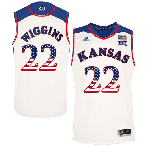 Male Kansas Jayhawks White Andrew Wiggins NCAA College Basketball Jersey