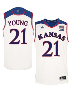 Male Kansas Jayhawks White Clay Young College Basketball Jersey