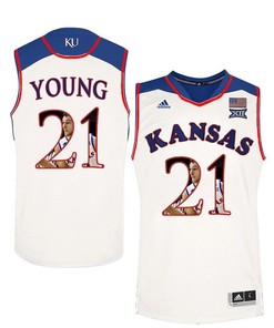 Male Kansas Jayhawks White Clay Young College Basketball Portrait Jersey