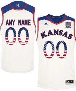 Male Kansas Jayhawks White College Basketball US Flag Fashion Customized Jersey