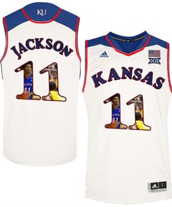 Male Kansas Jayhawks White Josh Jackson NCAA Basketball Jersey with Player Pictorial