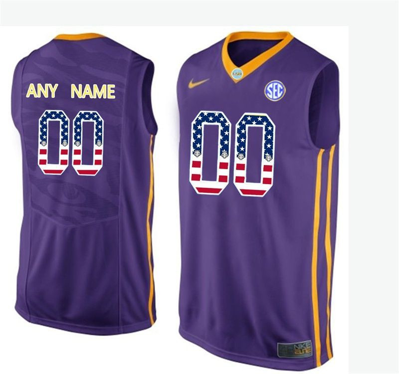 Male LSU Tigers Purple College Basketball US Flag Fashion Customized Jersey