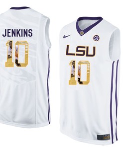Male LSU Tigers White Branden Jenkins College Basketball Jersey