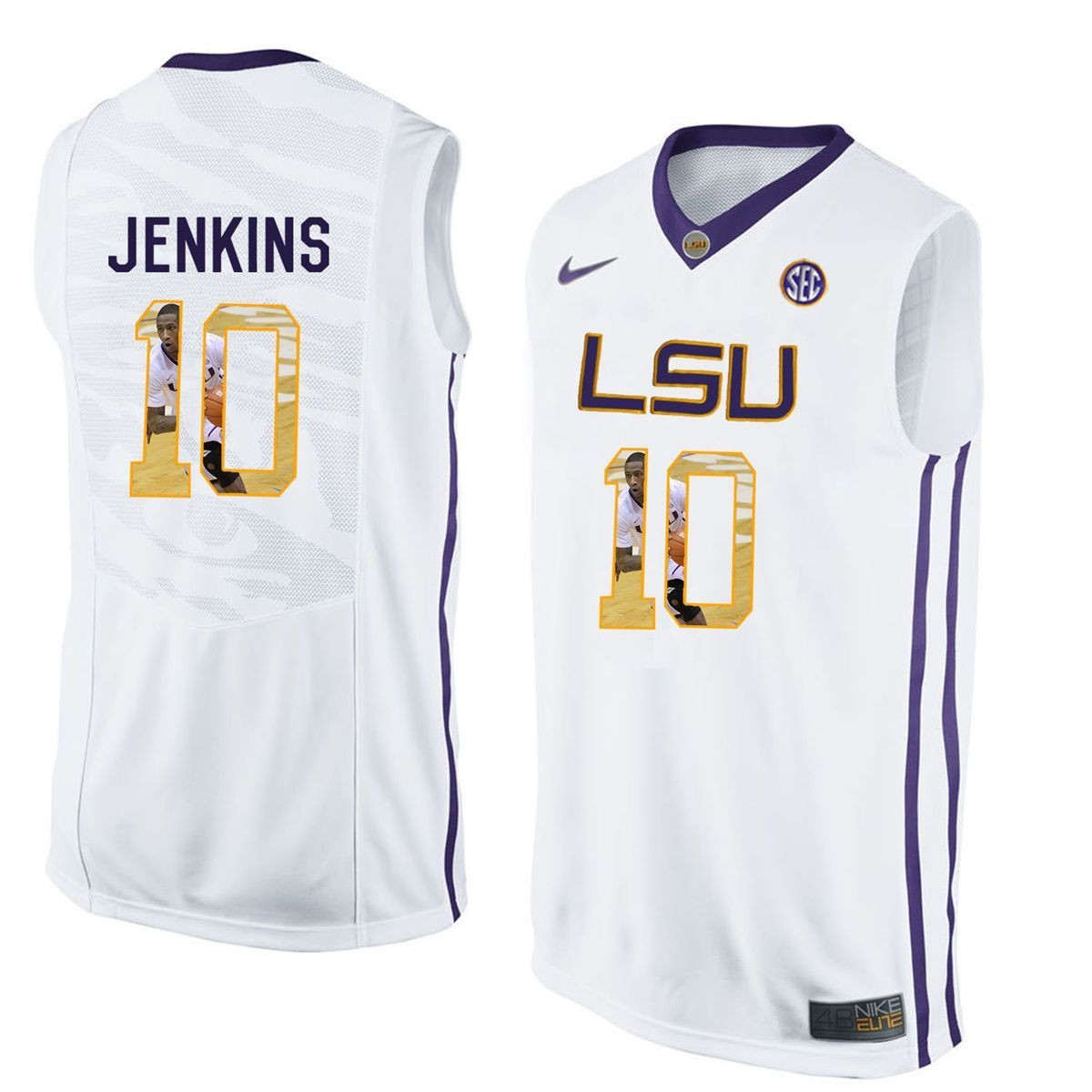 Male LSU Tigers White Branden Jenkins College Basketball Jersey
