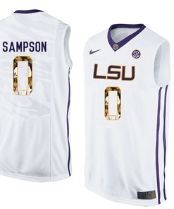 Male LSU Tigers White Brandon Sampson College Basketball Jersey