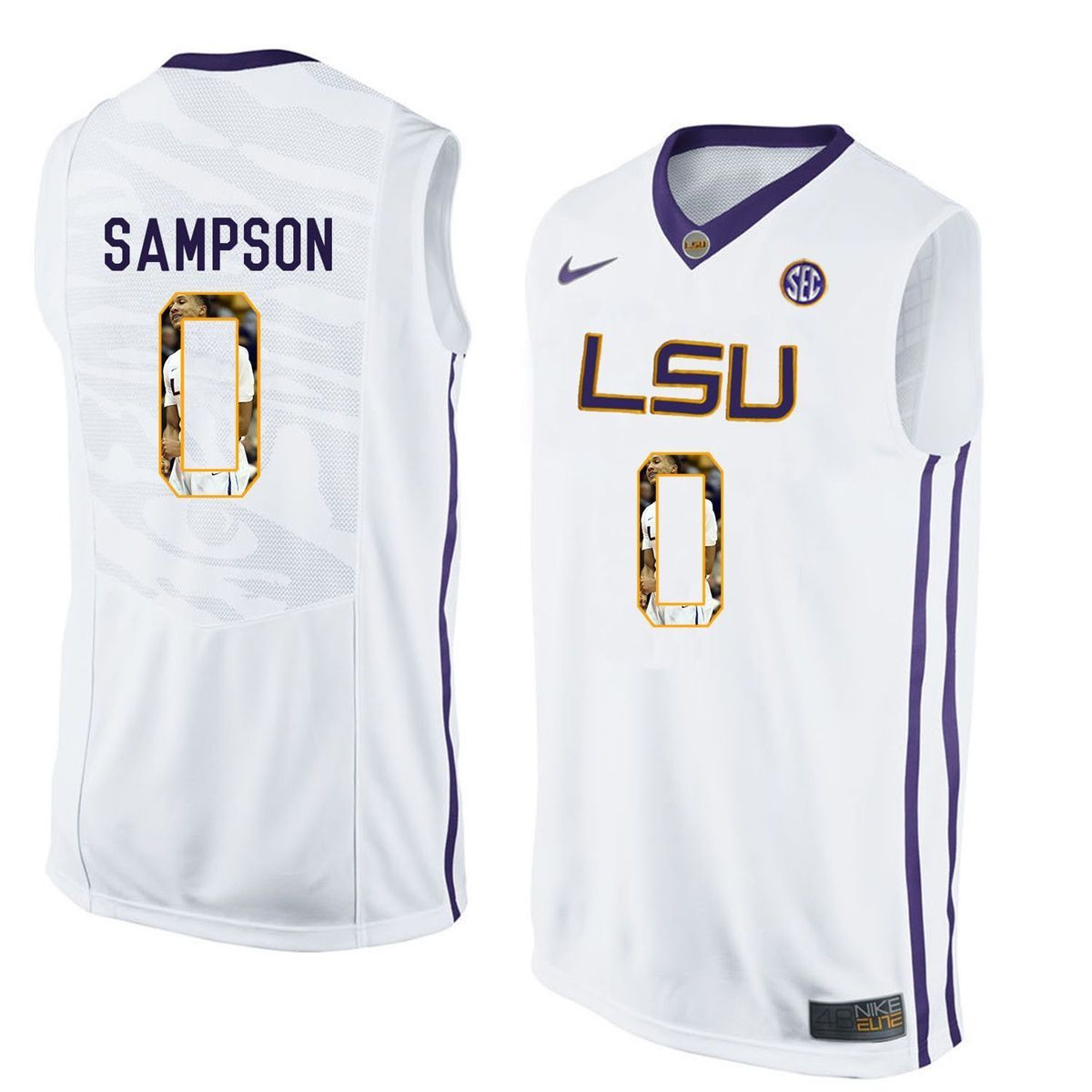 Male LSU Tigers White Brandon Sampson College Basketball Jersey