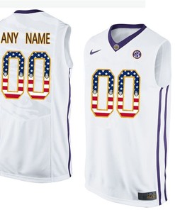 Male LSU Tigers White College Basketball US Flag Fashion Customized Jersey