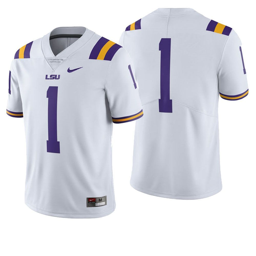 Male LSU Tigers White College Football Game Jersey