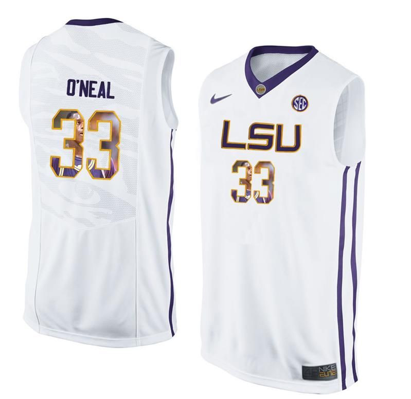 Male LSU Tigers White Shaquille O’Neal College Basketball Jersey